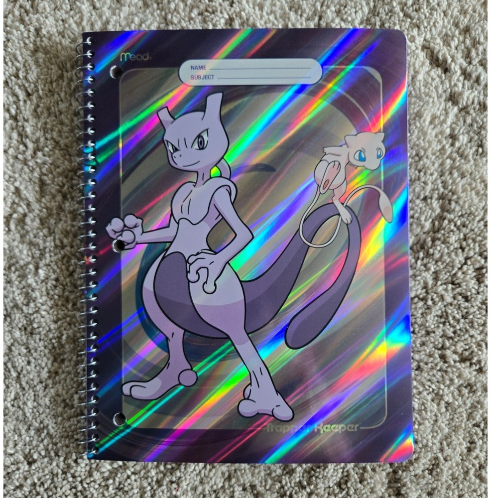Mead Trapper Keeper Pokemon Mewtwo Mew Holographic Spiral Notebook College Ruled